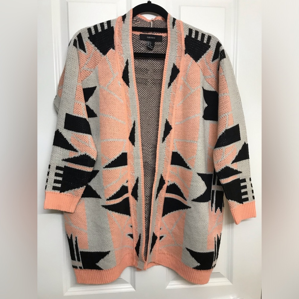Forever 21 Geometric Aztec Print Knit Open Cardigan